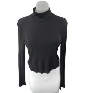 Aritzia Wilfred Women's Black Rib Knit Long Sleeve Turtleneck Crop Sweater Top L